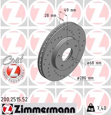 Stabdžių diskas ZIMMERMANN 200.2515.52