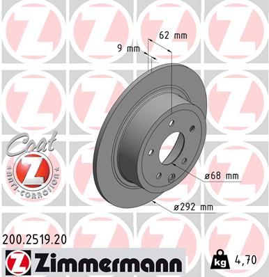 Stabdžių diskas ZIMMERMANN 200.2519.20