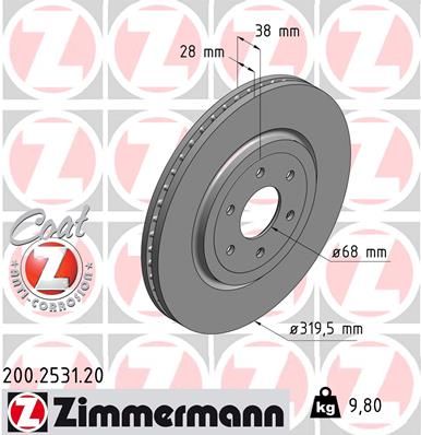 Stabdžių diskas ZIMMERMANN 200.2531.20