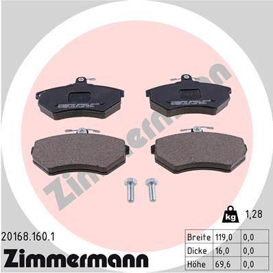 Stabdžių trinkelių rinkinys, diskinis stabdys ZIMMERMANN 20168.160.1