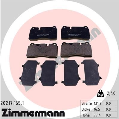 Комплект гальмівних накладок, дискове гальмо ZIMMERMANN 20217.165.1