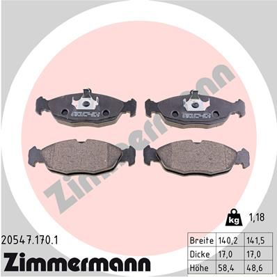 Комплект гальмівних накладок, дискове гальмо ZIMMERMANN 20547.170.1
