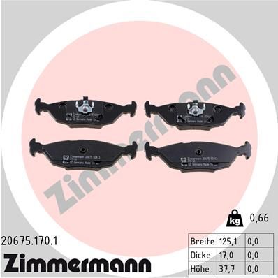 Комплект гальмівних накладок, дискове гальмо ZIMMERMANN 20675.170.1