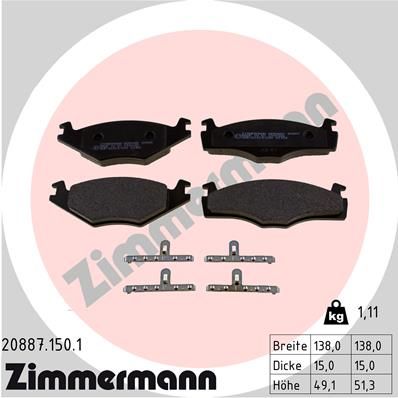 Stabdžių trinkelių rinkinys, diskinis stabdys ZIMMERMANN 20887.150.1