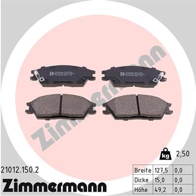 Комплект гальмівних накладок, дискове гальмо ZIMMERMANN 21012.150.2