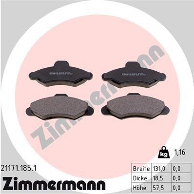 Комплект гальмівних накладок, дискове гальмо ZIMMERMANN 21171.185.1