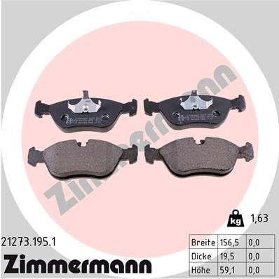 Комплект гальмівних накладок, дискове гальмо ZIMMERMANN 21273.195.1