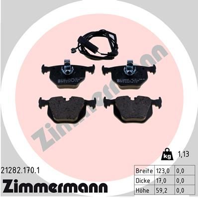 Комплект гальмівних накладок, дискове гальмо ZIMMERMANN 21282.170.1