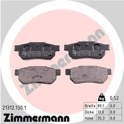 Комплект гальмівних накладок, дискове гальмо ZIMMERMANN 21312.130.1