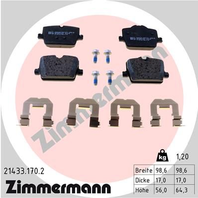Комплект гальмівних накладок, дискове гальмо ZIMMERMANN 21433.170.2