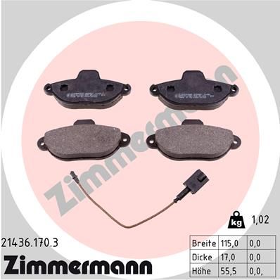 Комплект гальмівних накладок, дискове гальмо ZIMMERMANN 21436.170.3