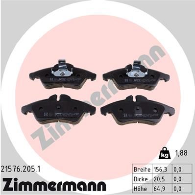Комплект гальмівних накладок, дискове гальмо ZIMMERMANN 21576.205.1