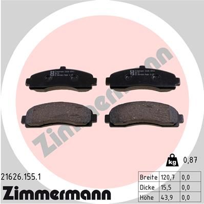 Комплект гальмівних накладок, дискове гальмо ZIMMERMANN 21626.155.1