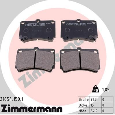 Комплект гальмівних накладок, дискове гальмо ZIMMERMANN 21654.150.1