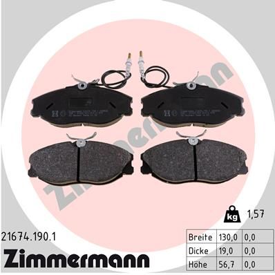 Комплект гальмівних накладок, дискове гальмо ZIMMERMANN 21674.190.1