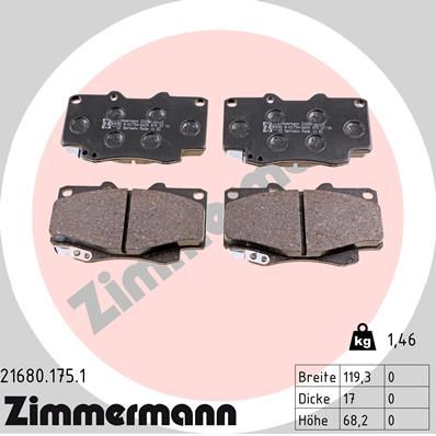 Комплект гальмівних накладок, дискове гальмо ZIMMERMANN 21680.175.1