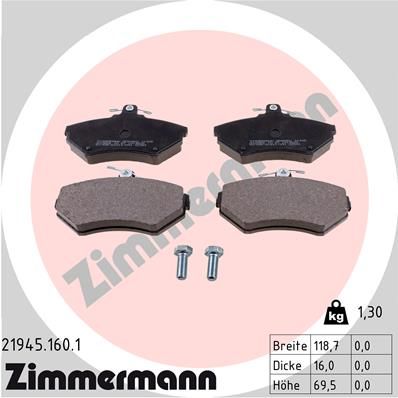 Комплект гальмівних накладок, дискове гальмо ZIMMERMANN 21945.160.1