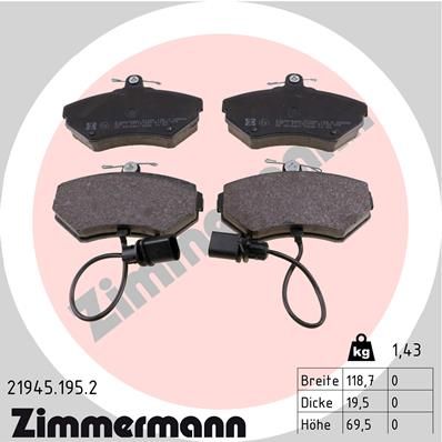 Brake Pad Set, disc brake ZIMMERMANN 21945.195.2