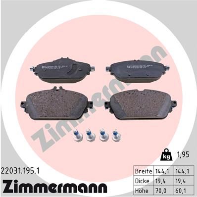 Комплект гальмівних накладок, дискове гальмо ZIMMERMANN 22031.195.1