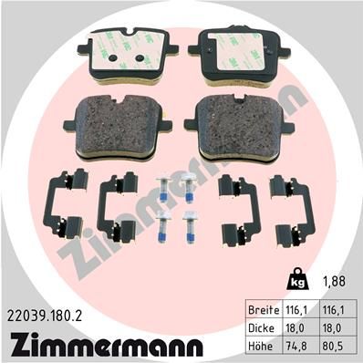 Комплект гальмівних накладок, дискове гальмо ZIMMERMANN 22039.180.2