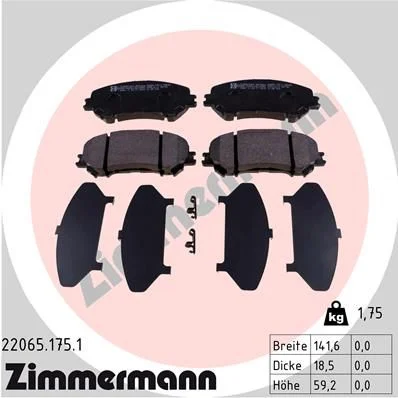 Stabdžių trinkelių rinkinys, diskinis stabdys ZIMMERMANN 22065.175.1