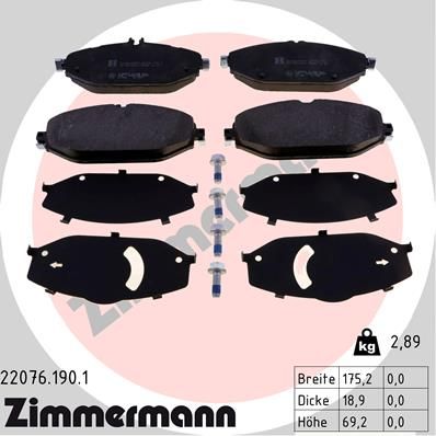 Комплект гальмівних накладок, дискове гальмо ZIMMERMANN 22076.190.1