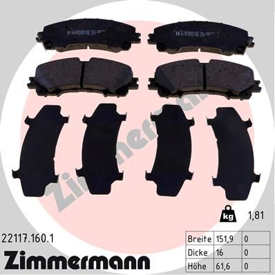 Brake Pad Set, disc brake ZIMMERMANN 22117.160.1