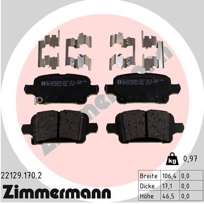 Комплект гальмівних накладок, дискове гальмо ZIMMERMANN 22129.170.2