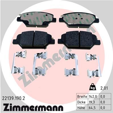 Комплект гальмівних накладок, дискове гальмо ZIMMERMANN 22139.190.2