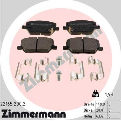 Комплект гальмівних накладок, дискове гальмо ZIMMERMANN 22165.200.2