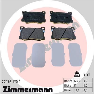 Комплект гальмівних накладок, дискове гальмо ZIMMERMANN 22176.170.1