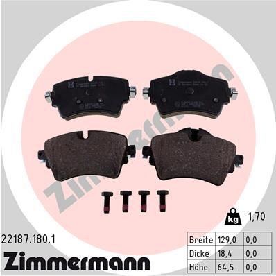 Комплект гальмівних накладок, дискове гальмо ZIMMERMANN 22187.180.1