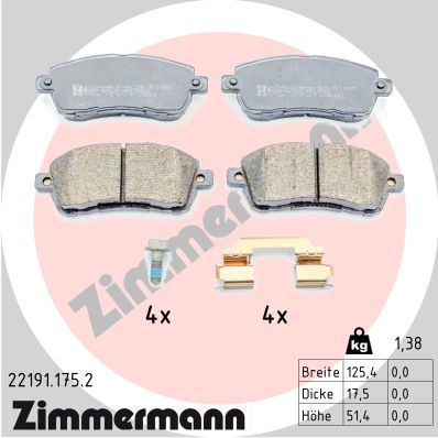 Комплект гальмівних накладок, дискове гальмо ZIMMERMANN 22191.175.2