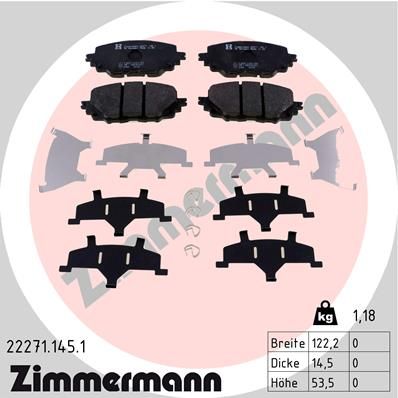 Комплект гальмівних накладок, дискове гальмо ZIMMERMANN 22271.145.1