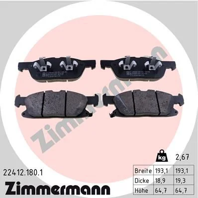 Stabdžių trinkelių rinkinys, diskinis stabdys ZIMMERMANN 22412.180.1