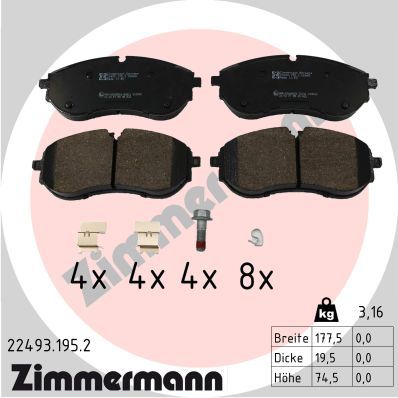 Комплект гальмівних накладок, дискове гальмо ZIMMERMANN 22493.195.2