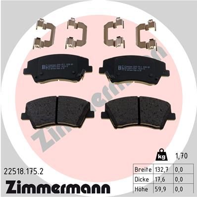 Комплект гальмівних накладок, дискове гальмо ZIMMERMANN 22518.175.2