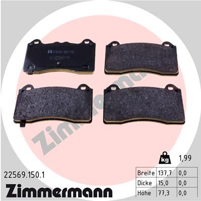 Комплект гальмівних накладок, дискове гальмо ZIMMERMANN 22569.150.1