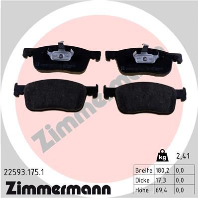 Комплект гальмівних накладок, дискове гальмо ZIMMERMANN 22593.175.1