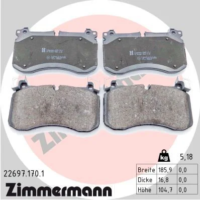 Stabdžių trinkelių rinkinys, diskinis stabdys ZIMMERMANN 22697.170.1
