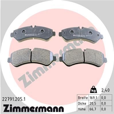 Комплект гальмівних накладок, дискове гальмо ZIMMERMANN 22791.205.1