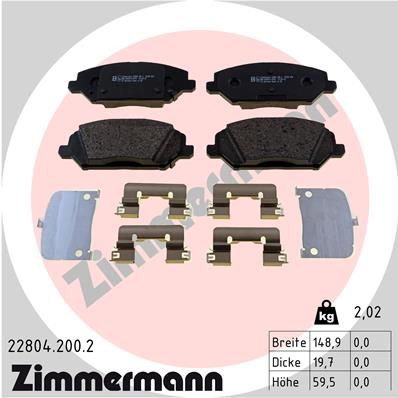 Комплект гальмівних накладок, дискове гальмо ZIMMERMANN 22804.200.2