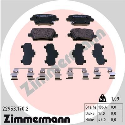 Комплект гальмівних накладок, дискове гальмо ZIMMERMANN 22953.170.2