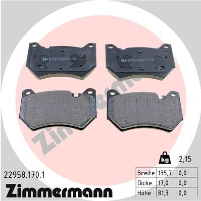 Brake Pad Set, disc brake ZIMMERMANN 22958.170.1