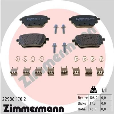 Stabdžių trinkelių rinkinys, diskinis stabdys ZIMMERMANN 22986.170.2