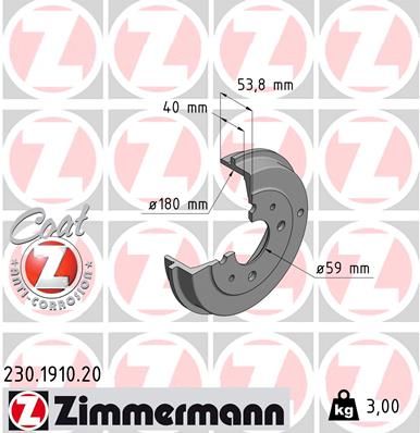 Brake Drum ZIMMERMANN 230.1910.20