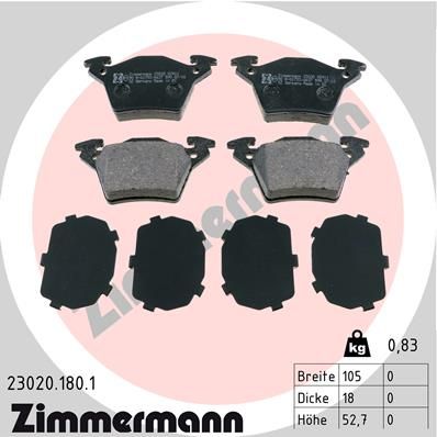 Комплект гальмівних накладок, дискове гальмо ZIMMERMANN 23020.180.1