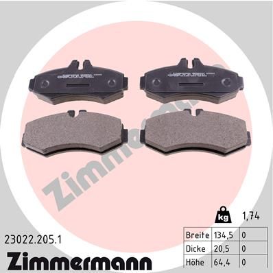 Комплект гальмівних накладок, дискове гальмо ZIMMERMANN 23022.205.1