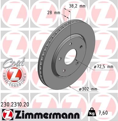 Stabdžių diskas ZIMMERMANN 230.2310.20