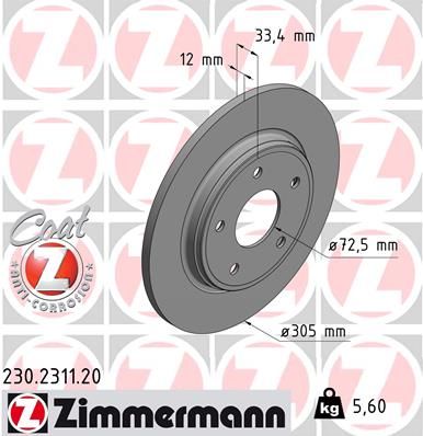 Stabdžių diskas ZIMMERMANN 230.2311.20